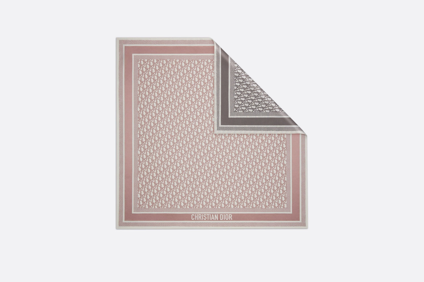 Dior Oblique Diortwin Square Scarf • Rose Des Vents and Gray Silk Twill