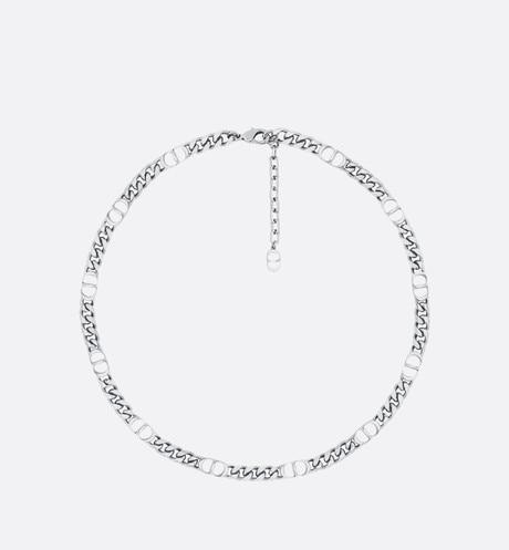 CD Icon Thin Chain Link Necklace • Silver-Finish Brass