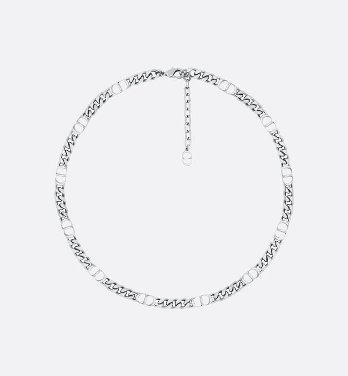 CD Icon Thin Chain Link Necklace • Silver-Finish Brass