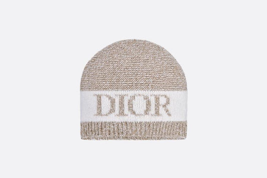 Beanie • Heathered Beige and Ivory Wool Tricot Knit and Cashmere