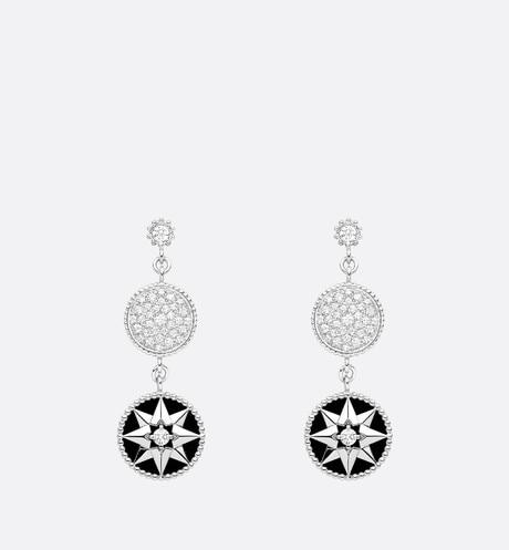 Rose Des Vents Earrings • 18K White Gold, Diamonds and Onyx