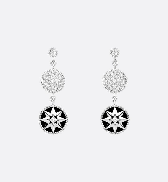 Rose Des Vents Earrings • 18K White Gold, Diamonds and Onyx