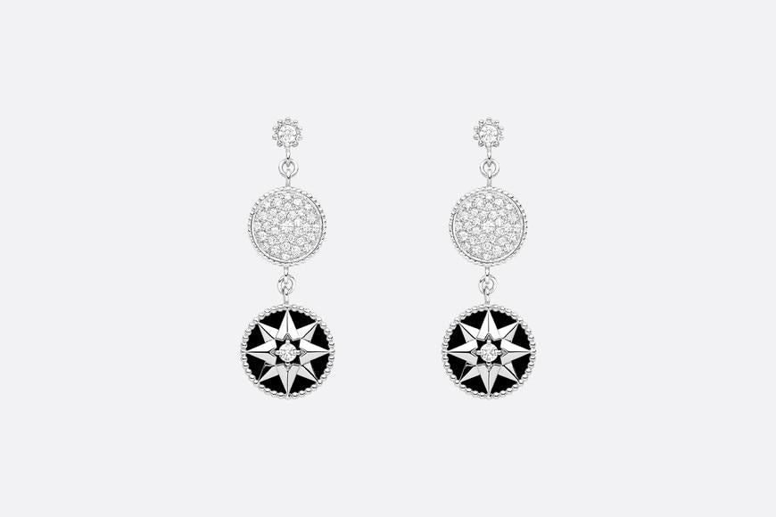 Rose Des Vents Earrings • 18K White Gold, Diamonds and Onyx