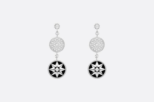 Rose Des Vents Earrings • 18K White Gold, Diamonds and Onyx