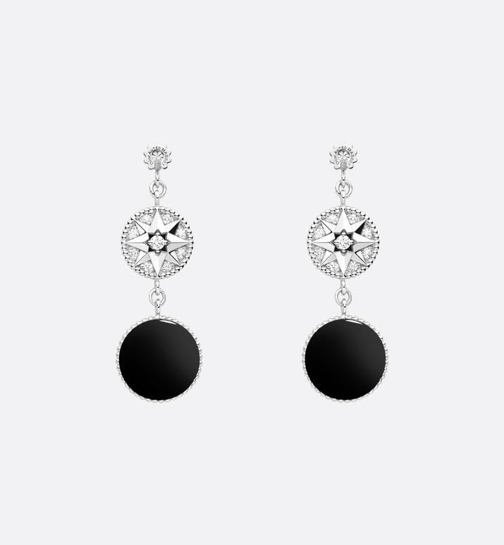 Rose Des Vents Earrings • 18K White Gold, Diamonds and Onyx