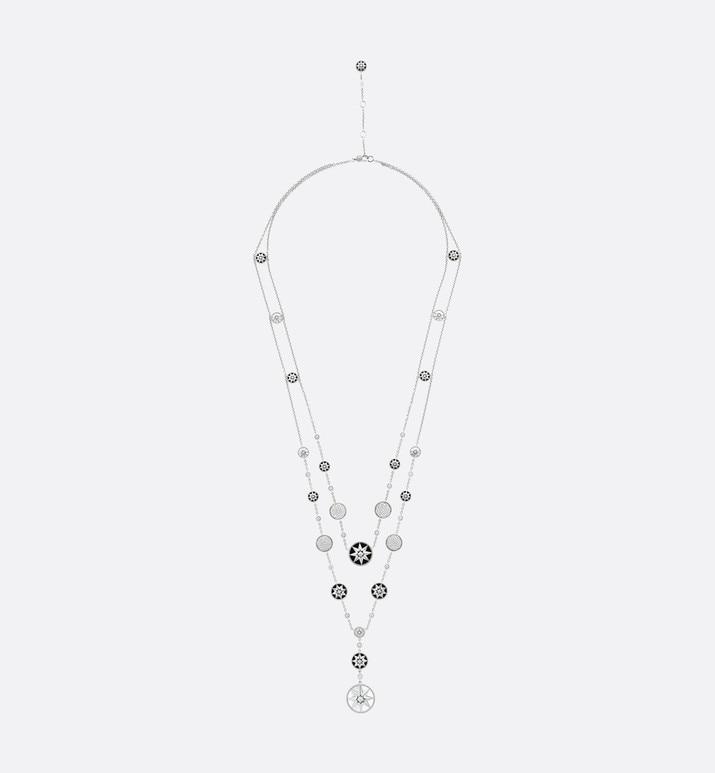 Rose Des Vents Long Necklace  • 18K White Gold, Diamonds, Mother-of-Pearl and Onyx