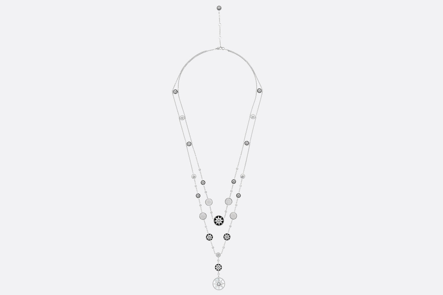 Rose Des Vents Long Necklace  • 18K White Gold, Diamonds, Mother-of-Pearl and Onyx