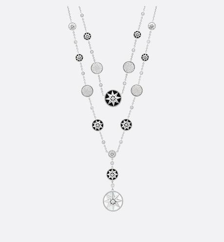 Rose Des Vents Long Necklace  • 18K White Gold, Diamonds, Mother-of-Pearl and Onyx