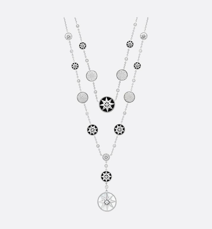Rose Des Vents Long Necklace  • 18K White Gold, Diamonds, Mother-of-Pearl and Onyx