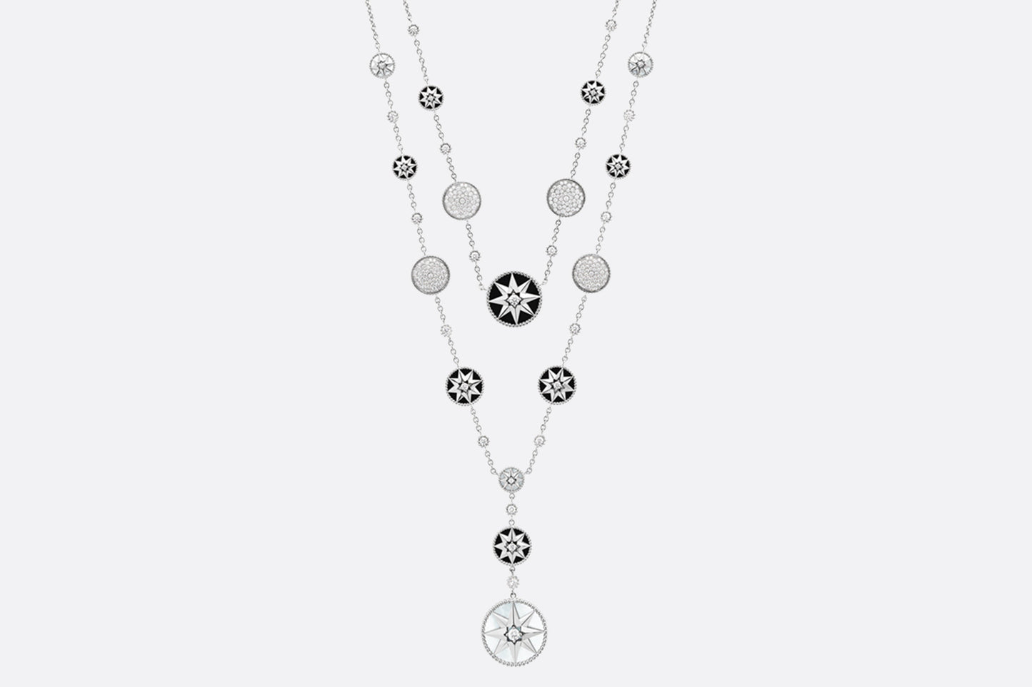 Rose Des Vents Long Necklace  • 18K White Gold, Diamonds, Mother-of-Pearl and Onyx