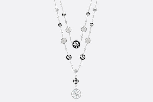 Rose Des Vents Long Necklace  • 18K White Gold, Diamonds, Mother-of-Pearl and Onyx
