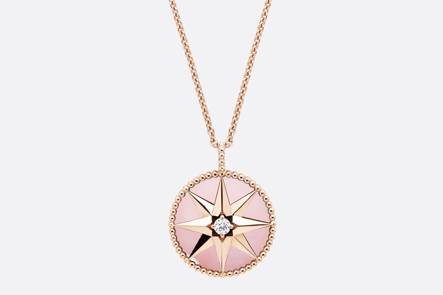 Large Rose Des Vents Medallion • Pink Gold, Diamond and Pink Opal