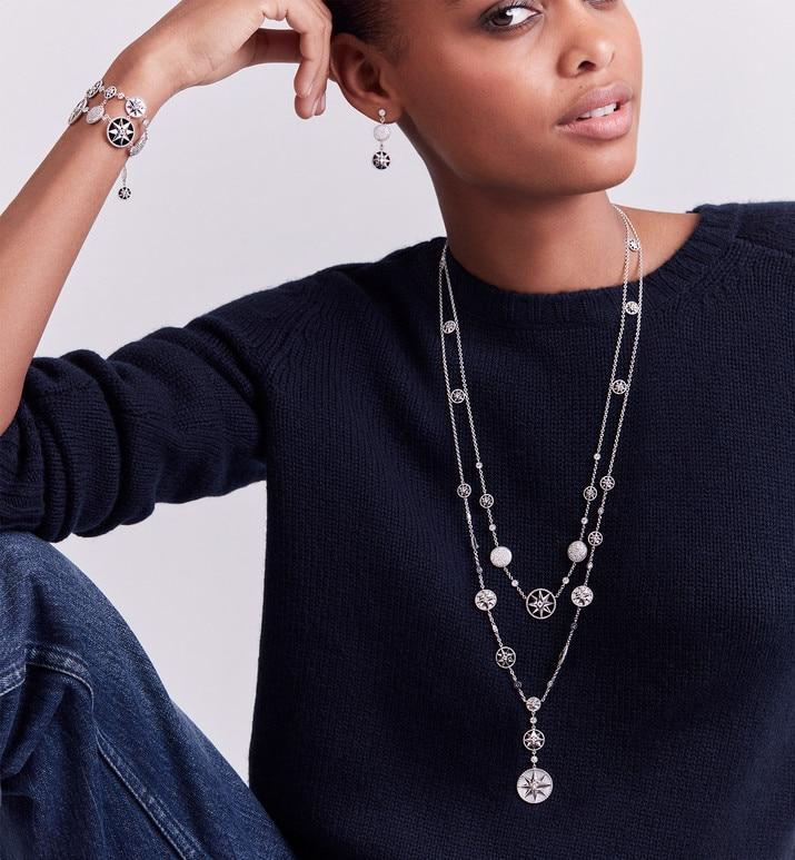 Rose Des Vents Long Necklace  • 18K White Gold, Diamonds, Mother-of-Pearl and Onyx