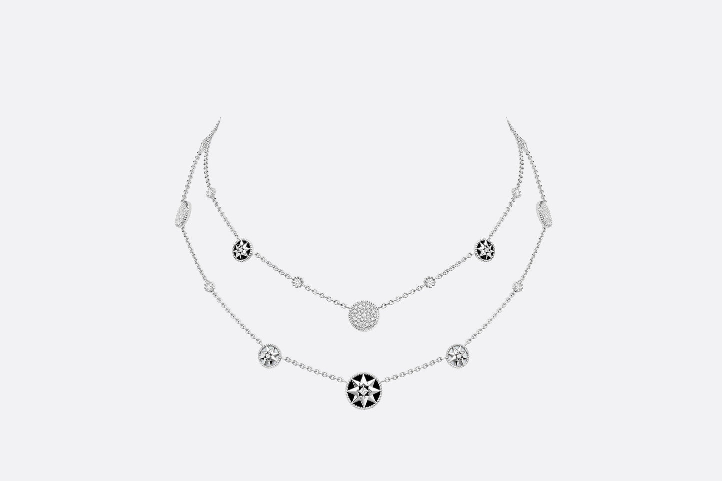 Rose Des Vents Necklace • 18K White Gold, Diamonds, Mother-of-Pearl and Onyx