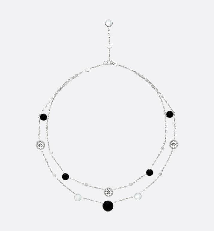 Rose Des Vents Necklace • 18K White Gold, Diamonds, Mother-of-Pearl and Onyx