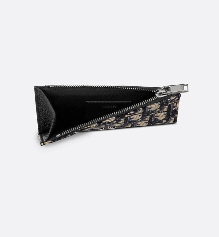 Zipped Card Holder • Beige and Black Dior Oblique Jacquard