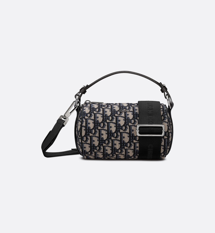Mini Roller Messenger Bag • Beige and Black Dior Oblique Jacquard and Black Grained Calfskin