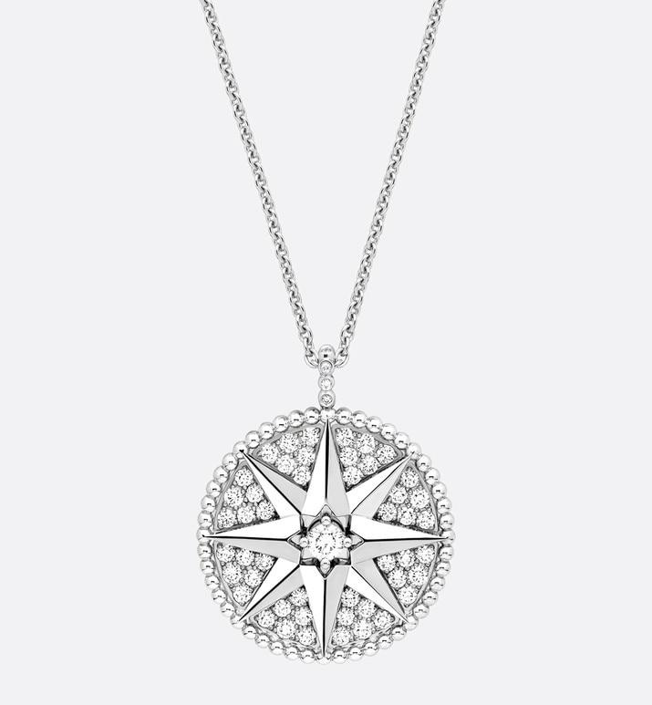 Large Rose Des Vents Pavé Medallion • 18K White Gold and Diamonds