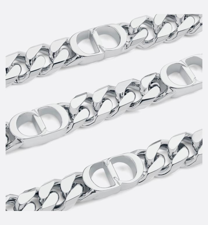 CD Icon Thin Chain Link Necklace • Silver-Finish Brass