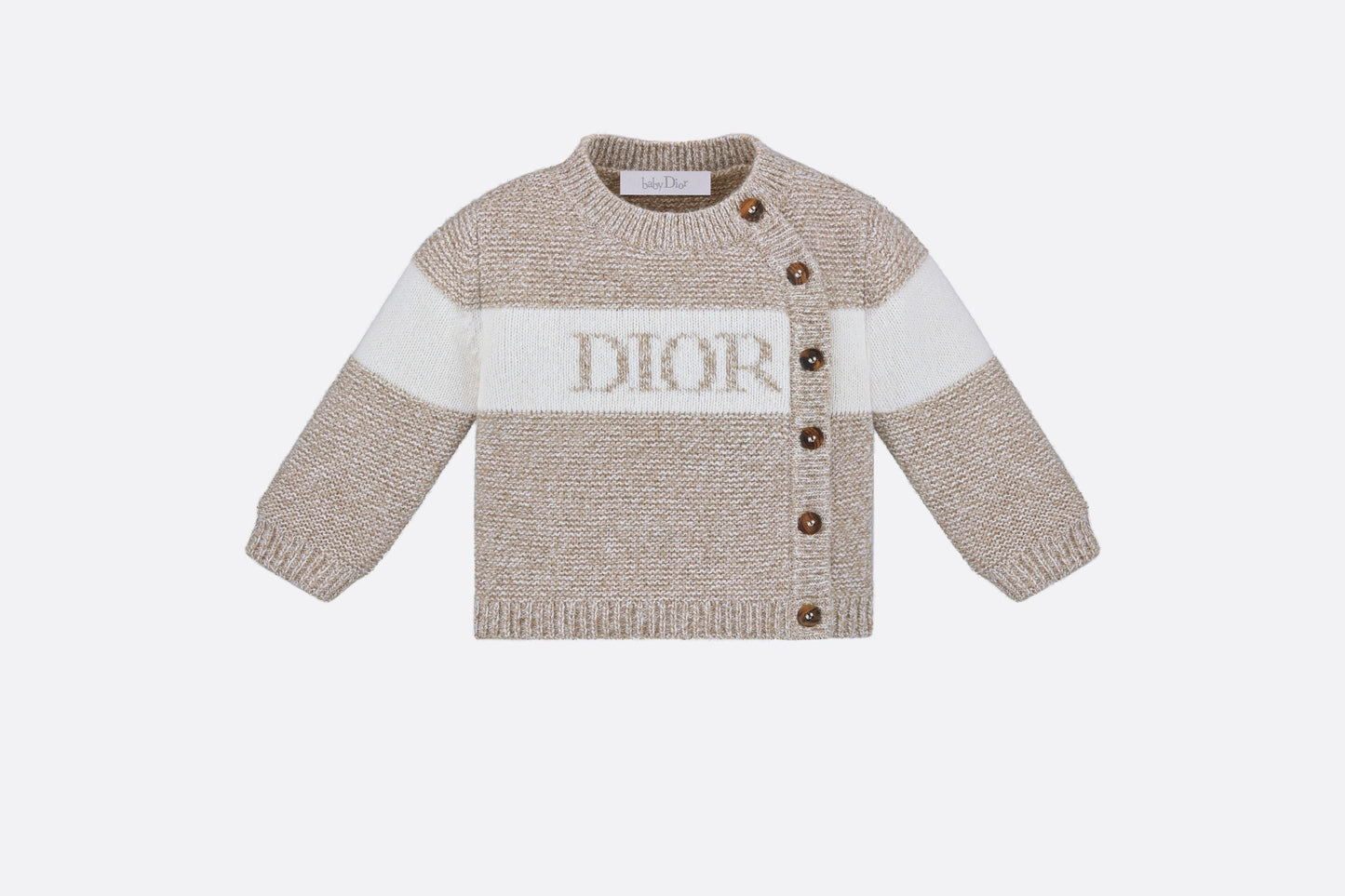 Cardigan • Heathered Beige and Ivory Wool and Cashmere Tricot Knit