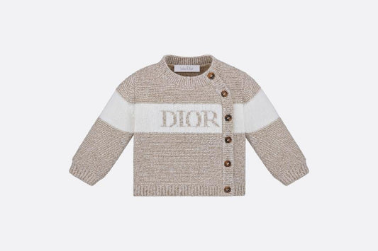 Cardigan • Heathered Beige and Ivory Wool and Cashmere Tricot Knit