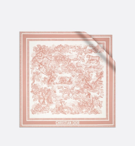 Toile de Jouy Sauvage 90 Square Scarf • Ivory and Pink Silk Twill