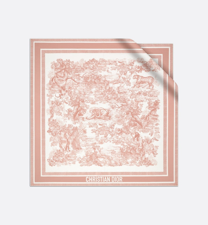 Toile de Jouy Sauvage 90 Square Scarf • Ivory and Pink Silk Twill