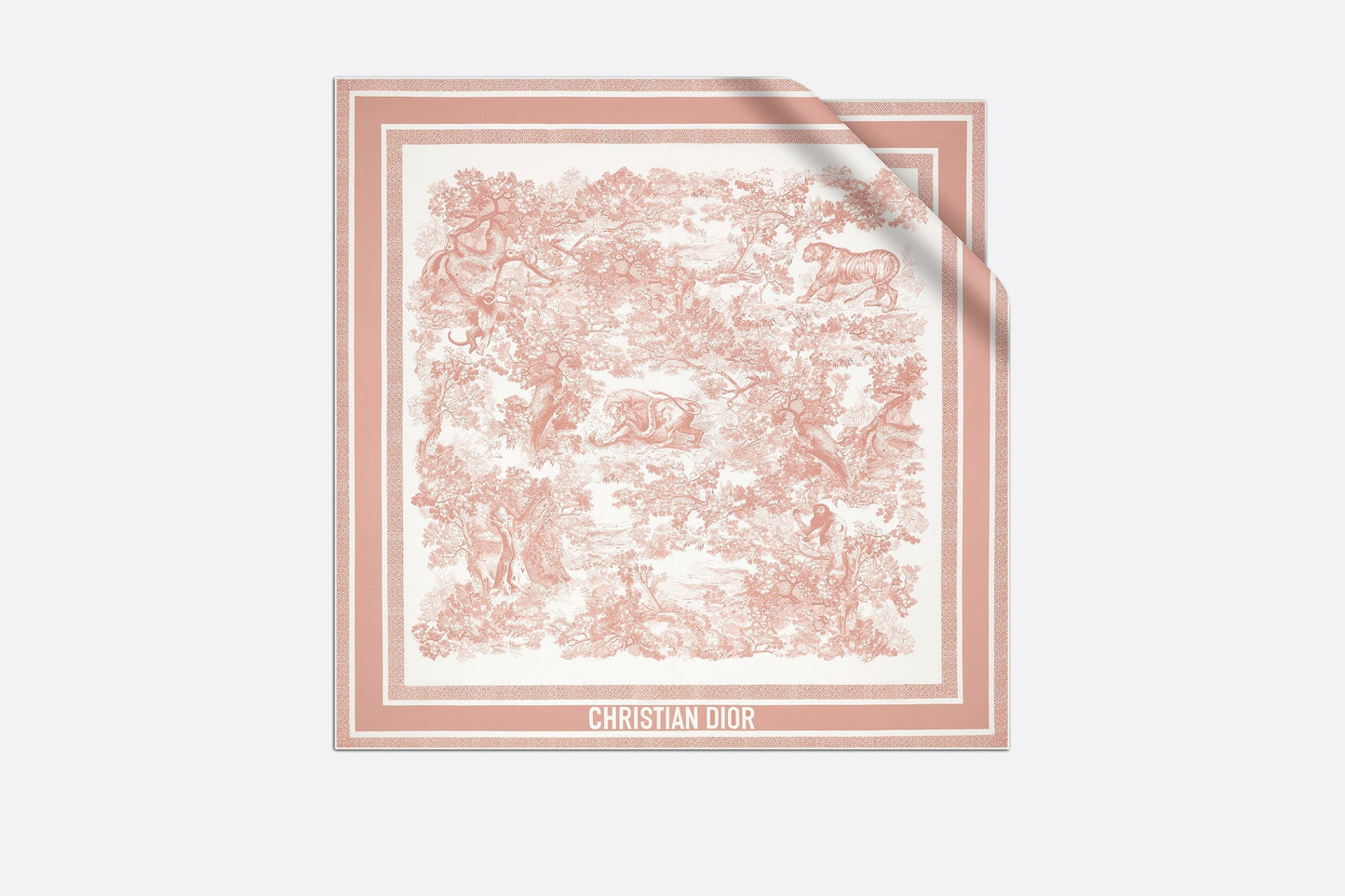 Toile de Jouy Sauvage 90 Square Scarf • Ivory and Pink Silk Twill