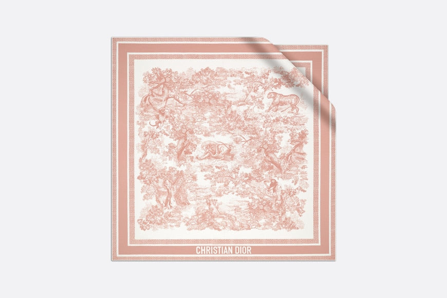 Toile de Jouy Sauvage 90 Square Scarf • Ivory and Pink Silk Twill