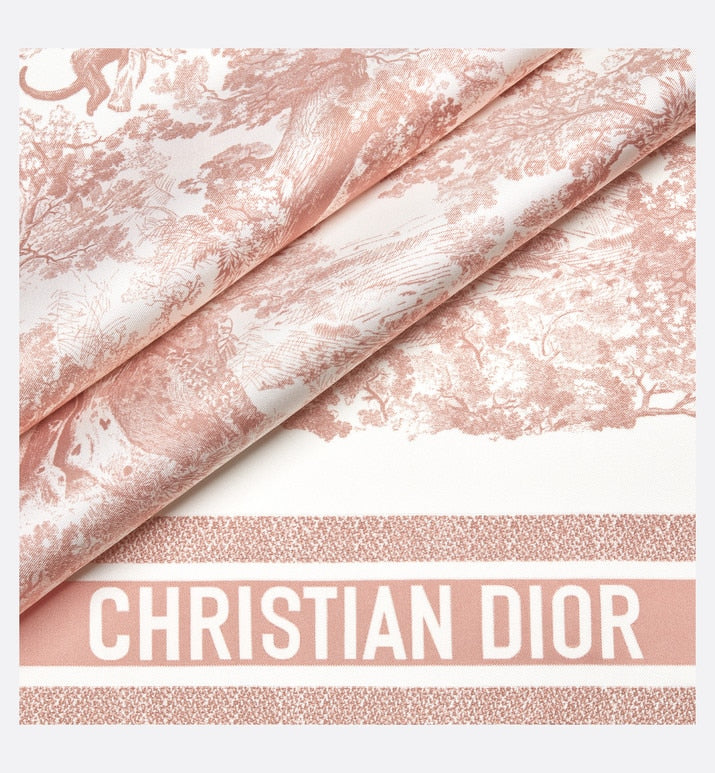 Toile de Jouy Sauvage 90 Square Scarf • Ivory and Pink Silk Twill