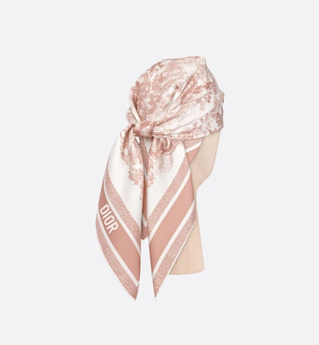 Toile de Jouy Sauvage 90 Square Scarf • Ivory and Pink Silk Twill