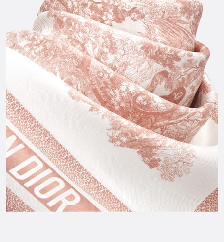 Toile de Jouy Sauvage 90 Square Scarf • Ivory and Pink Silk Twill