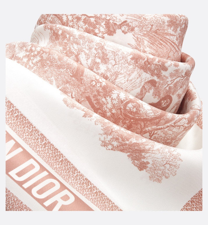 Toile de Jouy Sauvage 90 Square Scarf • Ivory and Pink Silk Twill