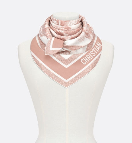 Toile de Jouy Sauvage 90 Square Scarf • Ivory and Pink Silk Twill
