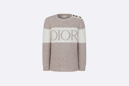 Sweater • Heathered Beige and Ivory Wool Tricot Knit and Cashmere