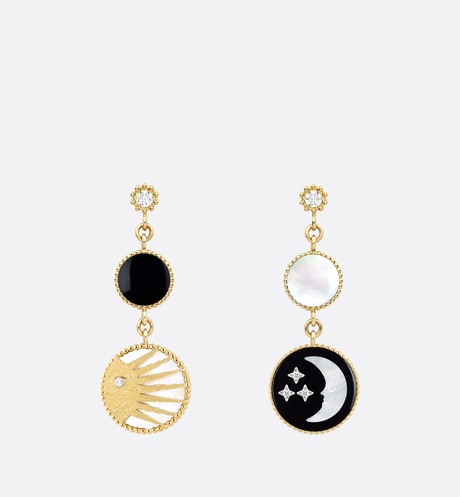 Rose Des Vents and Rose Céleste Earrings • Yellow and White Gold, Diamond, Mother-of-Pearl and Onyx
