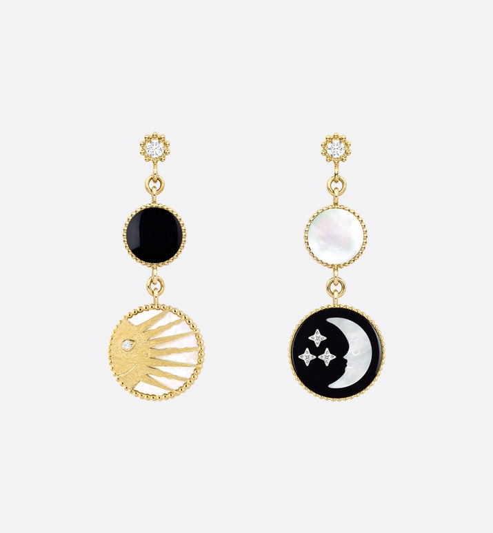 Rose Des Vents and Rose Céleste Earrings • Yellow and White Gold, Diamond, Mother-of-Pearl and Onyx