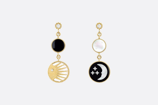 Rose Des Vents and Rose Céleste Earrings • Yellow and White Gold, Diamond, Mother-of-Pearl and Onyx