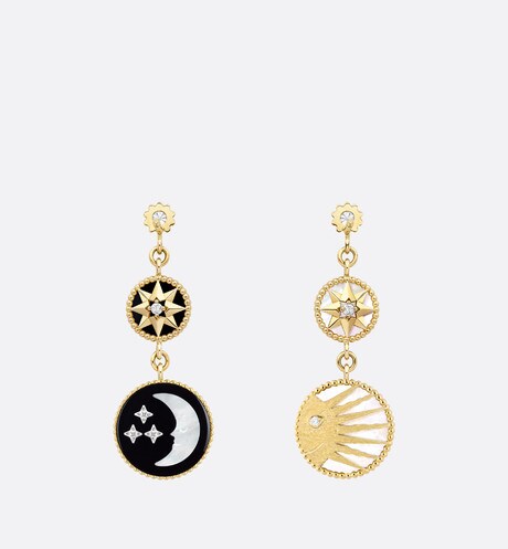 Rose Des Vents and Rose Céleste Earrings • Yellow and White Gold, Diamond, Mother-of-Pearl and Onyx