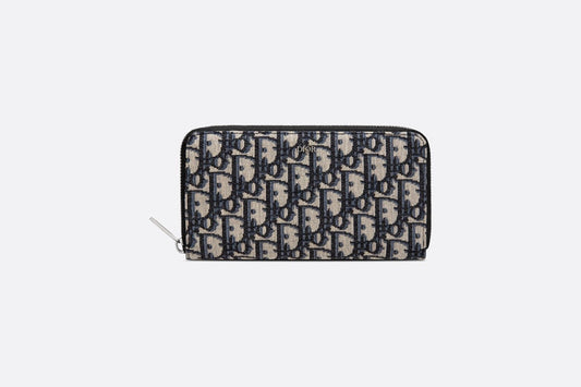 Zipped Long Wallet • Beige and Black Dior Oblique Jacquard