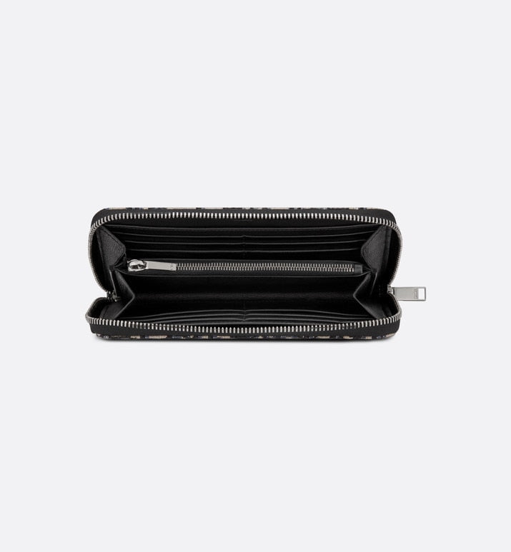 Zipped Long Wallet • Beige and Black Dior Oblique Jacquard