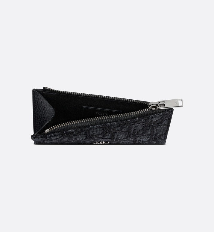 Zipped Card Holder • Black Dior Oblique Jacquard and Grained Calfskin