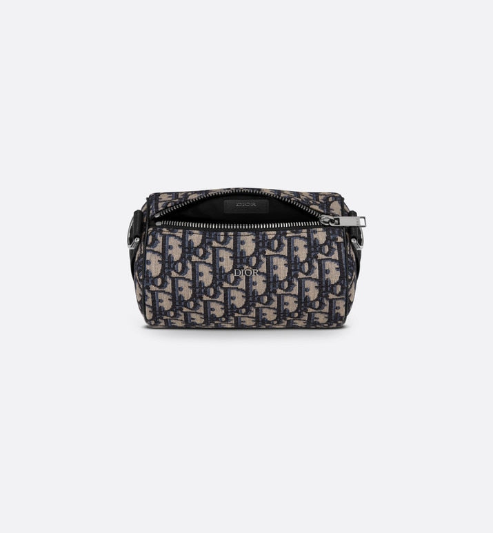 Mini Roller Messenger Bag • Beige and Black Dior Oblique Jacquard and Black Grained Calfskin