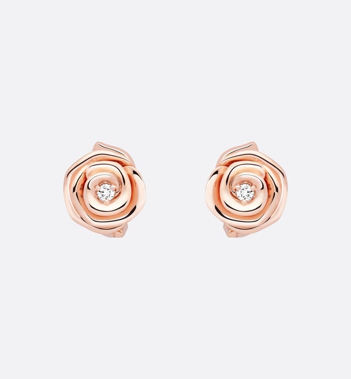 Large Rose Dior Couture Earrings • Pink Gold and Diamonds