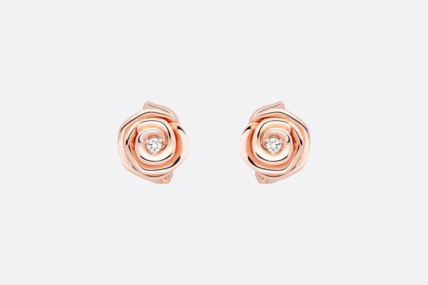 Large Rose Dior Couture Earrings • Pink Gold and Diamonds
