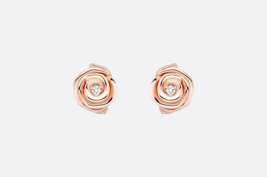 Large Rose Dior Couture Earrings • Pink Gold and Diamonds