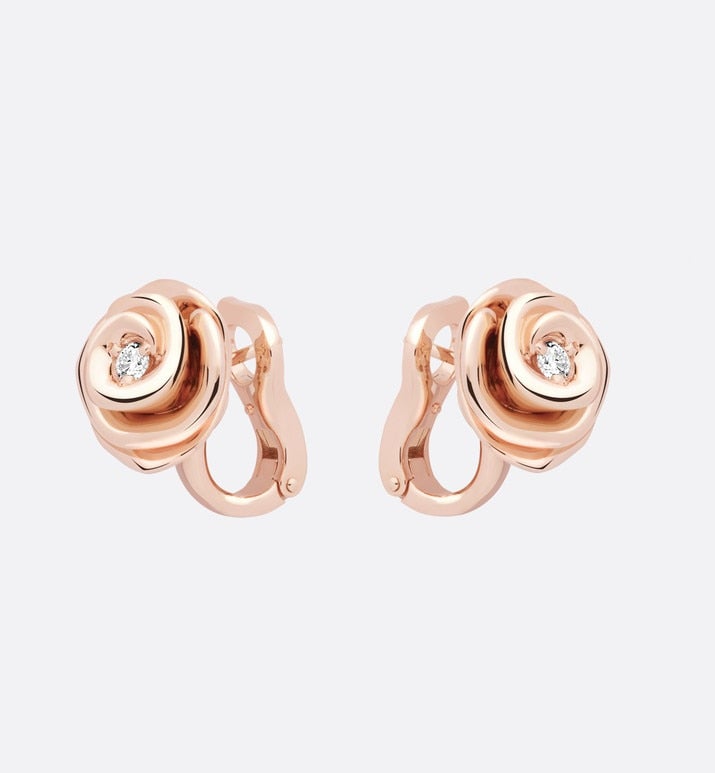 Large Rose Dior Couture Earrings • Pink Gold and Diamonds