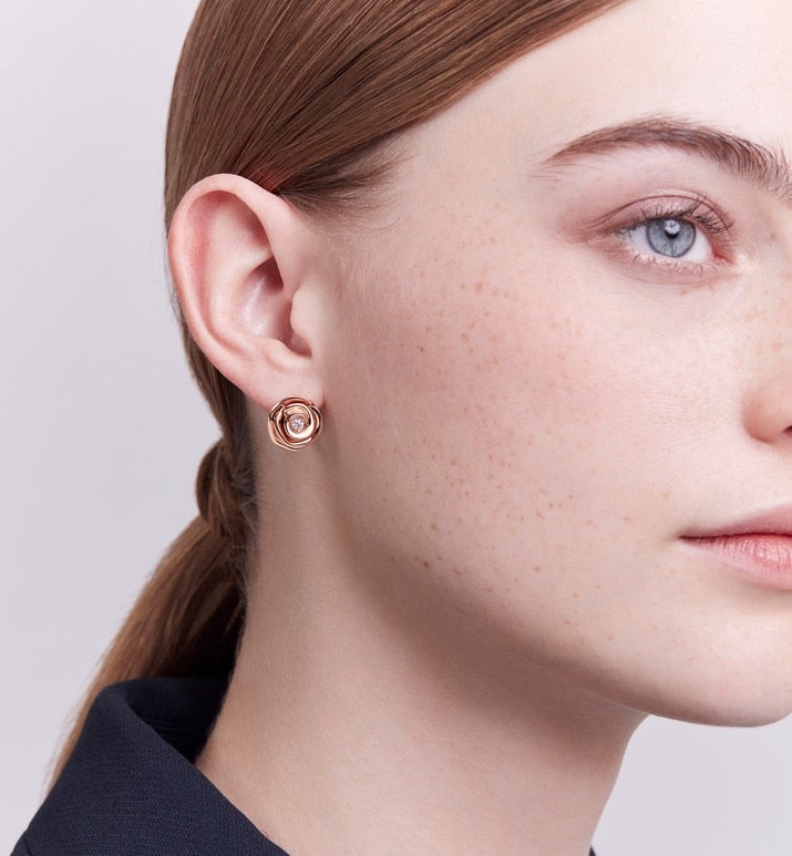 Large Rose Dior Couture Earrings • Pink Gold and Diamonds