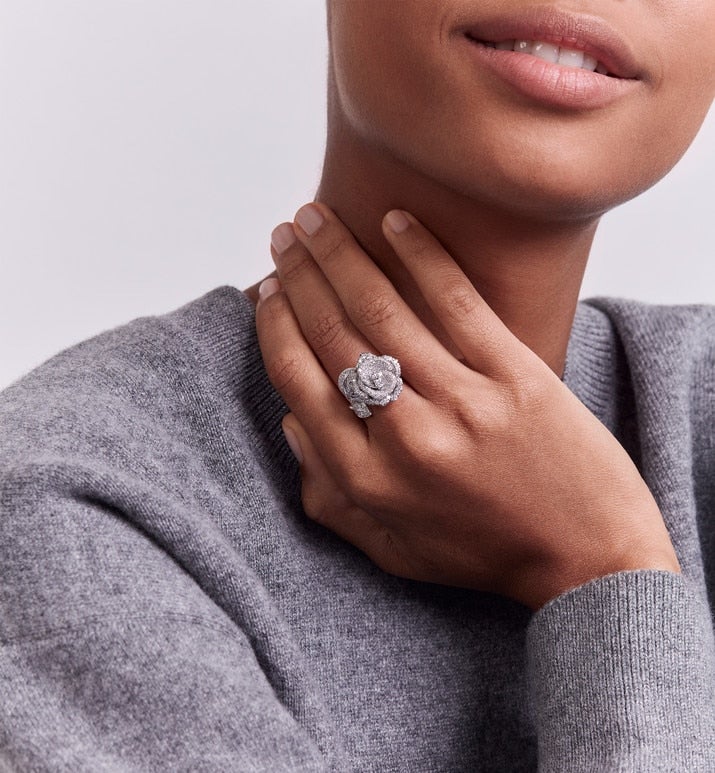 Medium Rose Dior Bagatelle Ring • 18K White Gold and Diamonds