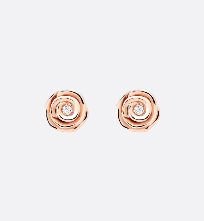 Small Rose Dior Couture Earrings • Pink Gold and Diamonds